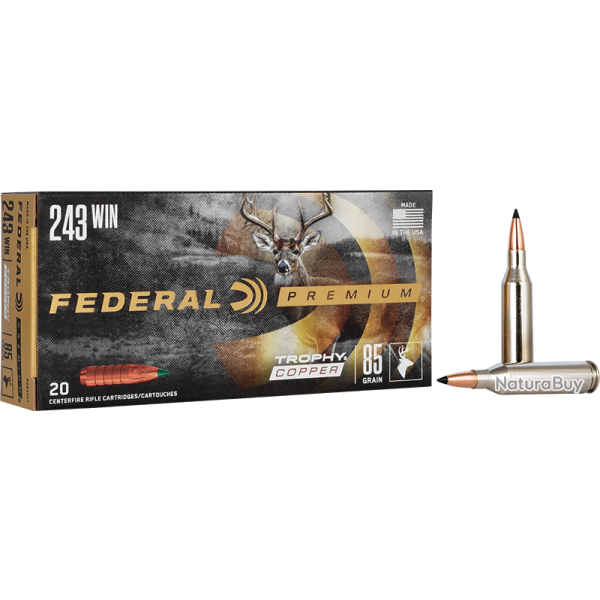 Cartouches Federal Premium Ogive Trophy Copper Calibre 243 Win 85 Grains