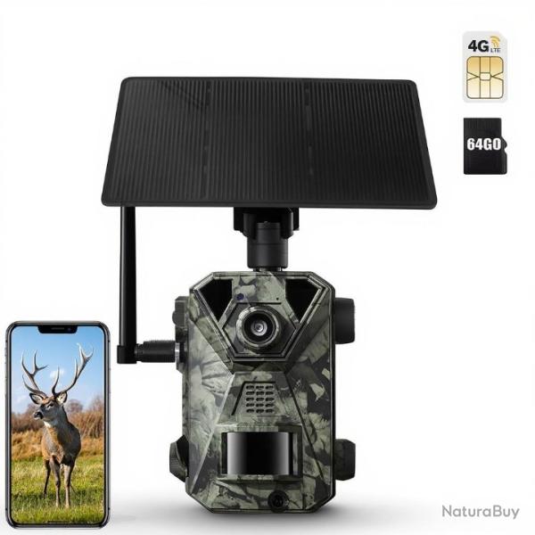 Cam�ra de chasse solaire 4G - D�clenchement 0,1s - Batterie int�gr�e - 64GO offerts - Garantie 2 ans