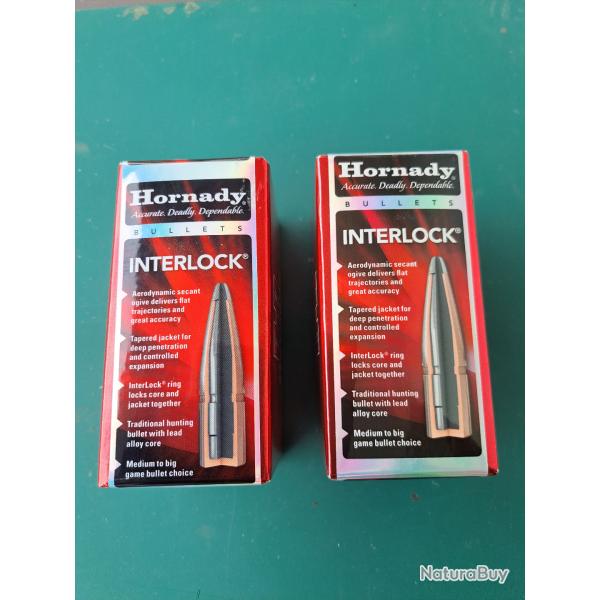 2 boites de 100 ogives Hornady INTERLOCK RN cal 308 - 150 grains