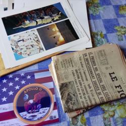LOT APOLO - Premiers pas sur la lune (voir liste dans le descriptif) - journaux, photos, AUTOGRAPHE