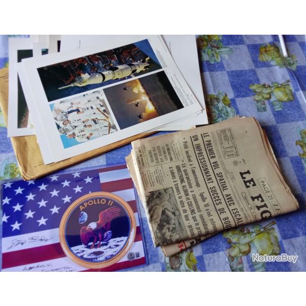 LOT APOLO - Premiers pas sur la lune (voir liste dans le descriptif) - journaux, photos, AUTOGRAPHE