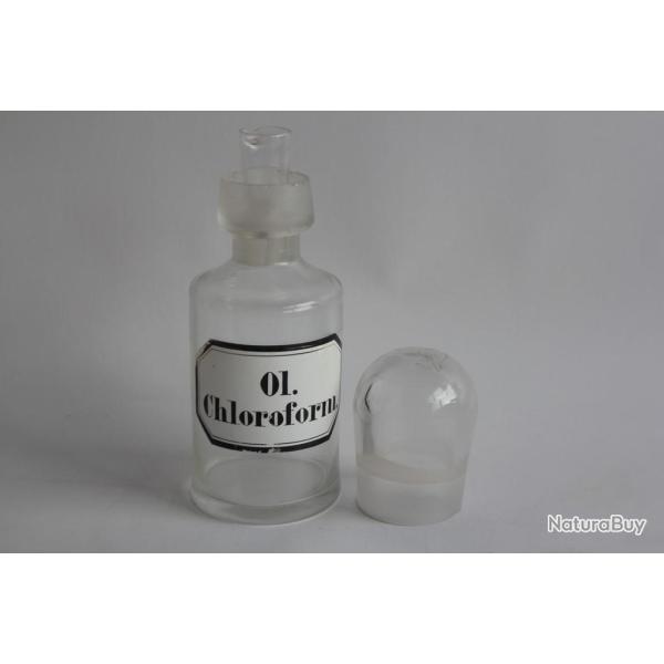Ancien flacon d'apothicaire verre �maill� Ol. Chloroform