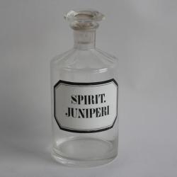 Ancien flacon d'apothicaire verre &eacute;maill&eacute; Spirit Juniperi