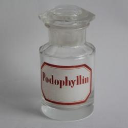 Ancien flacon d'apothicaire verre &eacute;maill&eacute; Podophyllin