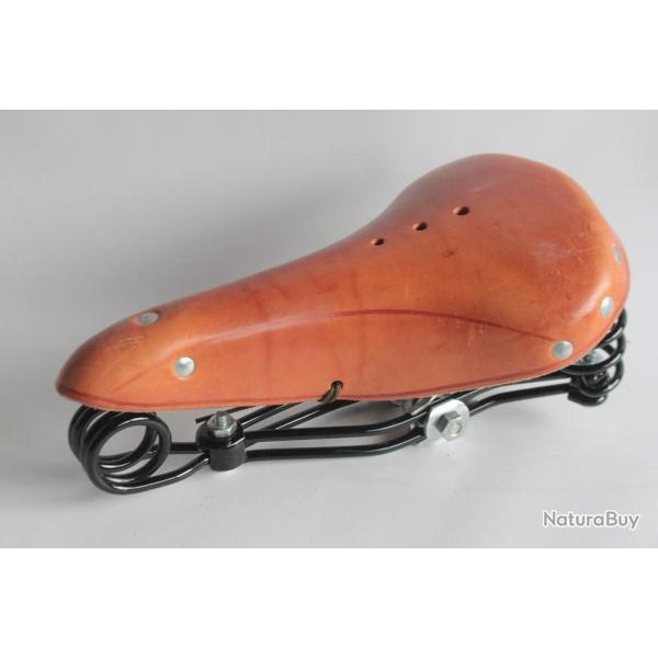 Selle de v�lo d'officier militaire Suisse vintage cuir marron