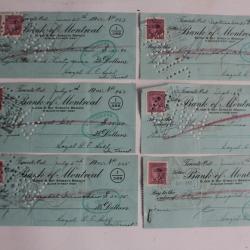 6 Ch&egrave;ques Montr&eacute;al Canada 1945 Timbre