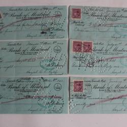 6 Ch&egrave;ques Montr&eacute;al Canada 1945 Timbre
