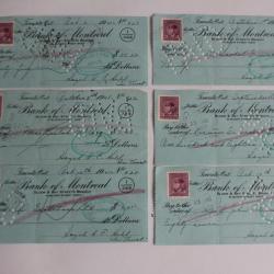 6 Ch&egrave;ques Montr&eacute;al Canada 1945 Timbre