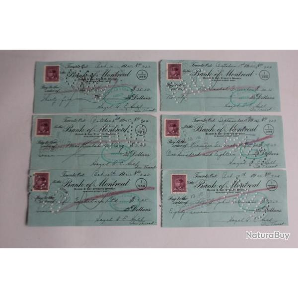 6 Ch�ques Montr�al Canada 1945 Timbre