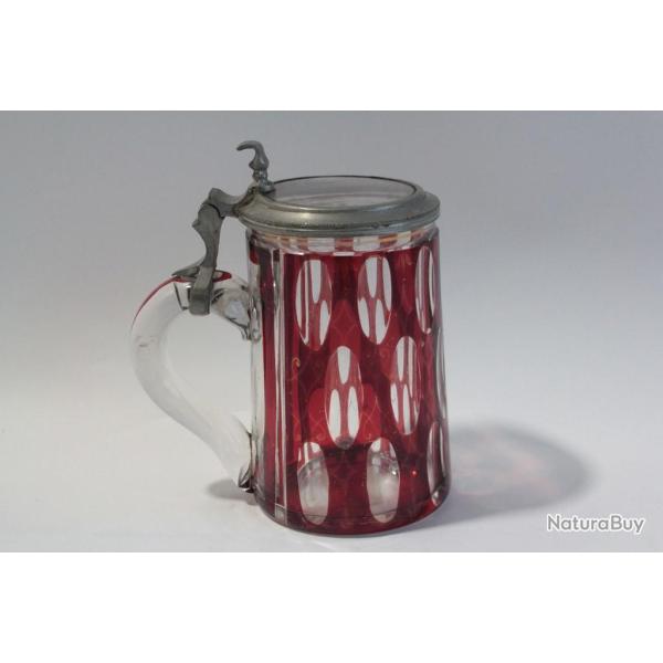 Chope � bi�re verre rubis Boh�me