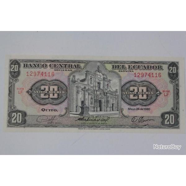 Billet 20 Sucres �quateur 1980 neuf