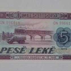 Billet 5 Lek&euml; Albanie 1976 neuf