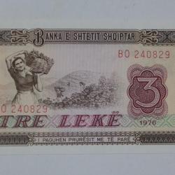 Billet 3 Lek&euml; Albanie 1976 neuf