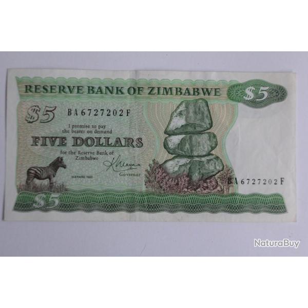Billet 5 Dollars Zimbabwe 1983 TTB+