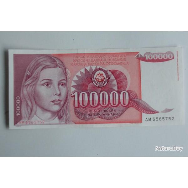 Billet 100000 Dinara Yougoslavie 1989 neuf
