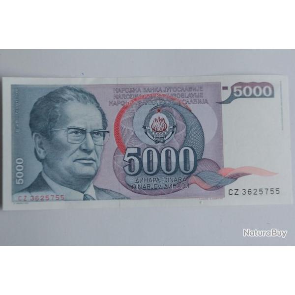 Billet 5000 Dinara Yougoslavie 1980 neuf