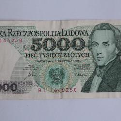 Billet 5000 Zlotych Pologne 1986 TTB
