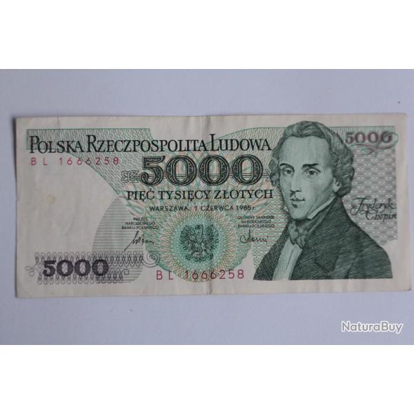 Billet 5000 Zlotych Pologne 1986 TTB