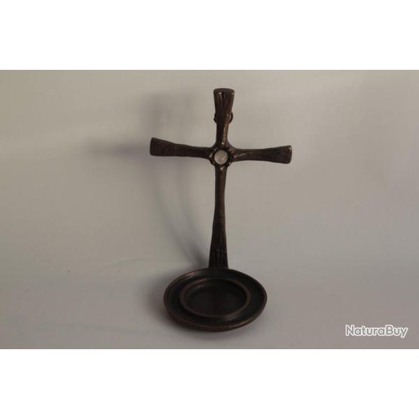 Ancien Bougeoir religieux bronze