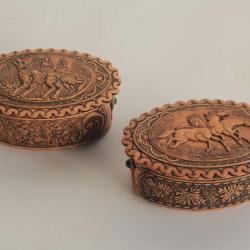 2 Bo&icirc;tes russe &eacute;corce de bouleau sculpt&eacute; loup chevaux ours