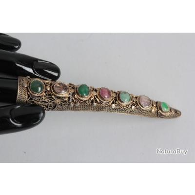 Broche Orientale En Argent Filigrané Doré Avec Pierres De Couleur - Occasion Ancienne