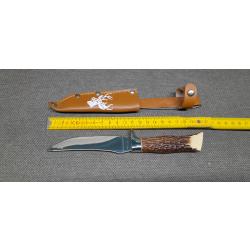 couteaux camping, scout - &eacute;tui et manche cerf