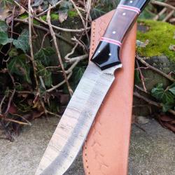 Bowie Couteau de Chasse Lame Damas 256 Couches Manche R&eacute;sine & Bois Etui Cuir Fabric Artisanale01