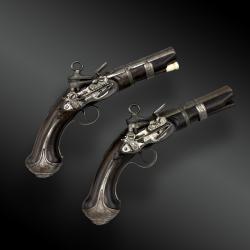 PAIRE DE PISTOLETS &Agrave; SILEX, PAR JOSEF LLINAROS &Agrave; MALAGA Espagne vers 1800