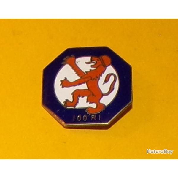 100� R�giment d'Infanterie, �mail, lion orange, pastille ajour�e, octogone bleu � fond blanc charg�