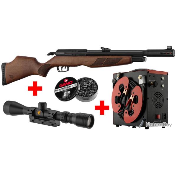 Pack Gamo Riser Punisher Cal. 5,5 mm 40 J + Lunette 3-9 x 40 WR + Compresseur PCP + Plombs Pro Magnu