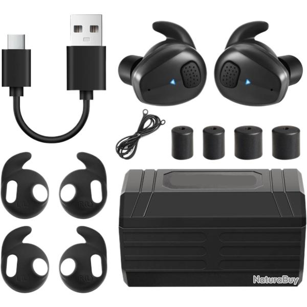 Bouchons d'Oreilles �lectroniques Bluetooth 5.3 Protection Auditive Activ Rechargeables Tir Chasse N