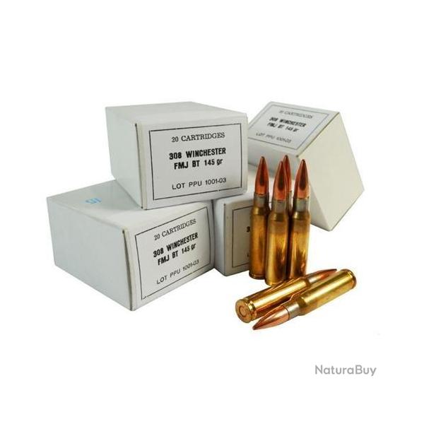 CARTOUCHE PPU 308 WIN 145gr FMJBT par 20 boite blanche