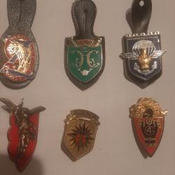Lot de 6 Insignes, La Courtine, CDS4, G&eacute;nie, Zouave, RCP et Parachutiste