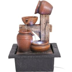 Fontaine d&eacute;corative en polyr&eacute;sine avec LED et amphores - 22x19x29cm