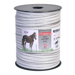 Ruban &eacute;lectrifi&eacute; 40mm blanc liser&eacute; marron - 200m - Sp&eacute;cial cheval - CHAPRON LEMENAGER