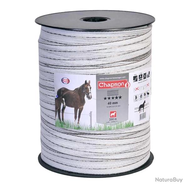 Ruban �lectrifi� 40mm blanc liser� marron - 200m - Sp�cial cheval - CHAPRON LEMENAGER