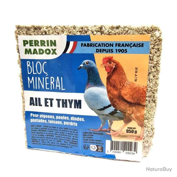 Bloc min�ral ail et thym pour volailles et pigeons Perrin Madox 950g