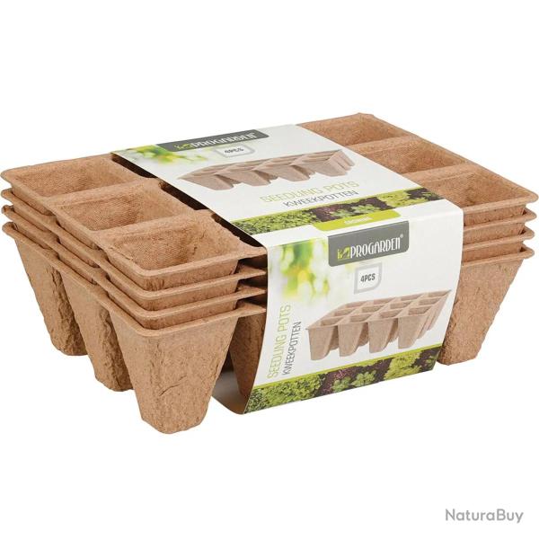 Lot de 4 plaques biod�gradables 12 alv�oles pour semis