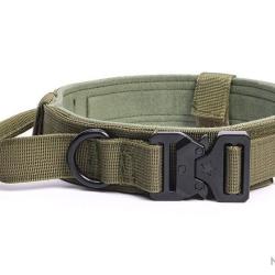 COLLIER POUR CHIEN TYPE MILITAIRE - VERT ARM&Eacute;E
