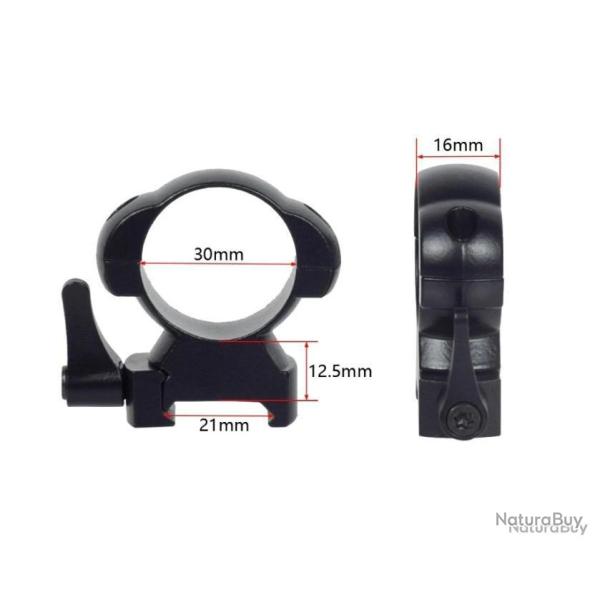 PAIRE DE COLLIERS DE MONTAGE 30MM � LEVIER DE D�GAGEMENT RAPIDE PROFIL HAUT