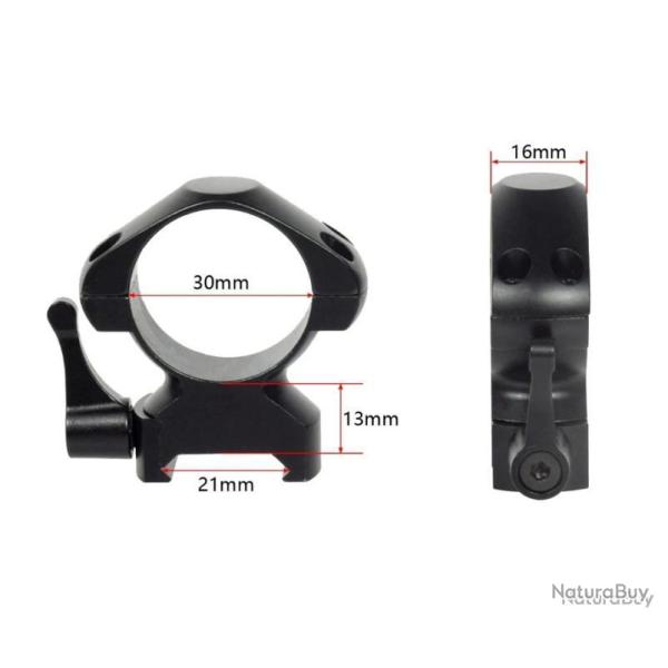 PAIRE DE COLLIERS DE MONTAGE 30 MM � LEVIER DE D�GAGEMENT RAPIDE PROFIL HAUT