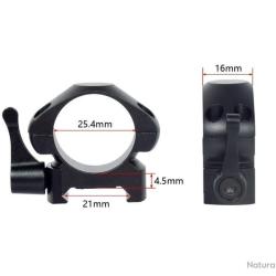 PAIRE DE COLLIERS DE MONTAGE 25,4 MM &Agrave; LEVIER DE D&Eacute;GAGEMENT RAPIDE PROFIL BAS