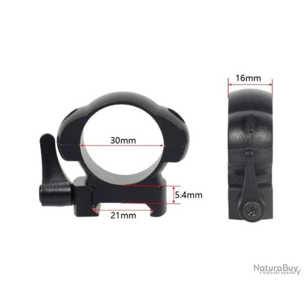 PAIRE DE COLLIERS DE MONTAGE 30MM � LEVIER DE D�GAGEMENT RAPIDE PROFIL BAS