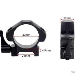 PAIRE DE COLLIERS DE MONTAGE 30 MM &Agrave; LEVIER DE D&Eacute;GAGEMENT RAPIDE PROFIL BAS