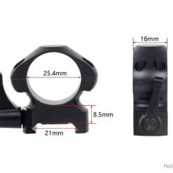 PAIRE DE COLLIERS DE MONTAGE 25,4MM &Agrave; LEVIER DE D&Eacute;GAGEMENT RAPIDE PROFIL MOYEN