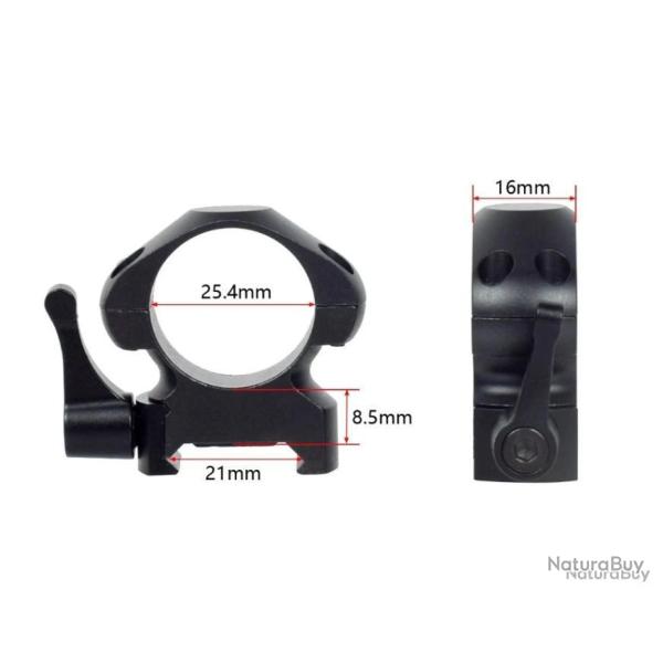 PAIRE DE COLLIERS DE MONTAGE 25,4MM � LEVIER DE D�GAGEMENT RAPIDE PROFIL MOYEN