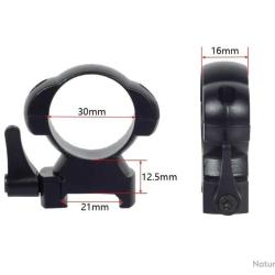 PAIRE DE COLLIERS DE MONTAGE 30MM &Agrave; LEVIER DE D&Eacute;GAGEMENT RAPIDE PROFIL HAUT