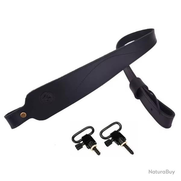Sangle en cuir durable pour fusil de chasse, rembourr� lanc� - Noir
