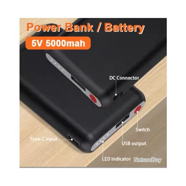 2x Batteries 5V 5000mh pour Gants + Chaussettes, Rechargeable pour gilet chauffant,