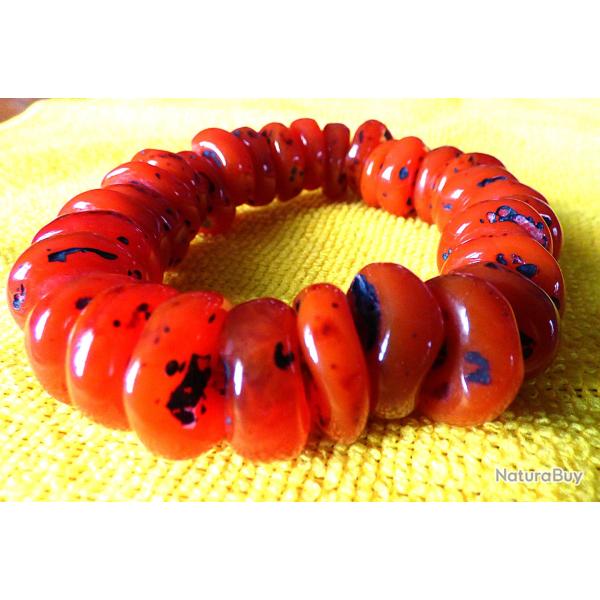 MAGNIFIQUE BRACELET EN PIERRE D'AMBRE D'IMITATION,FORME DES PIERRES = RONDES, PLATES, ET DIFFERENTES